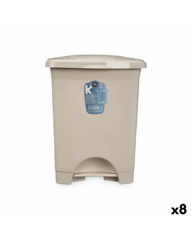 Set of eight beige 10L plastic pedal bins by BigBuy Home for home storage and kitchen organization.