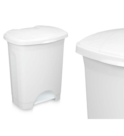 Set of four white 30L plastic pedal waste bins by BigBuy Home for home kitchen and storage organization.