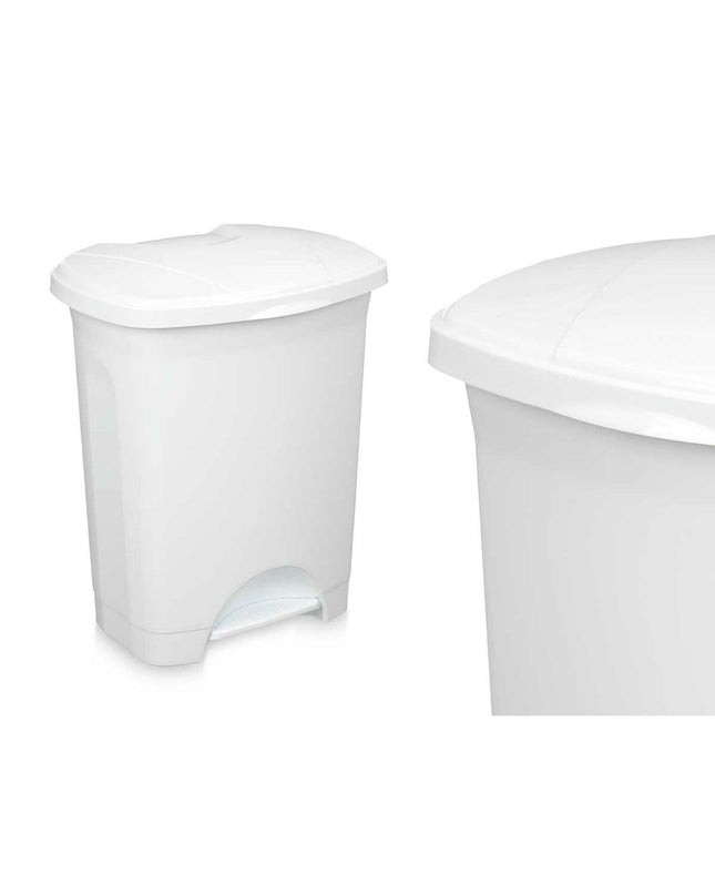 Set of four white 30L plastic pedal waste bins by BigBuy Home for home kitchen and storage organization.