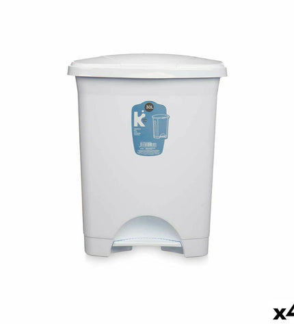 Set of four white 30L plastic pedal trash cans by BigBuy Home for kitchen and home organization.