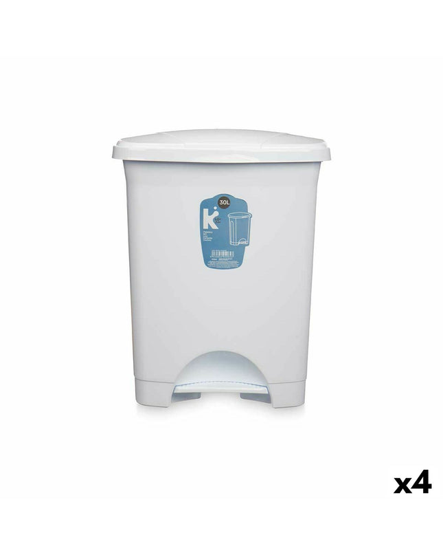 Set of four white 30L plastic pedal trash cans by BigBuy Home for kitchen and home organization.