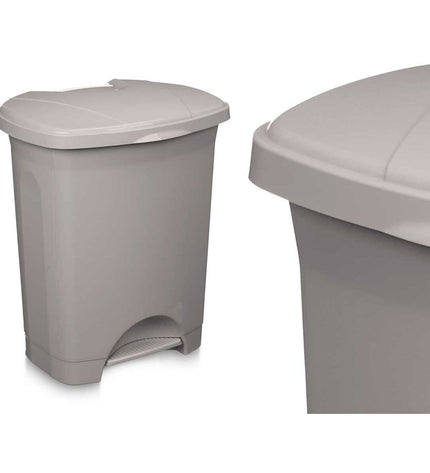 Set of four gray plastic 30L pedal trash cans for home kitchen storage and organization by BigBuy Home.