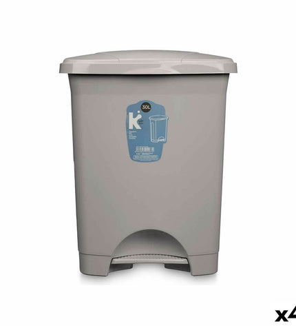 Set of four grey plastic pedal bins, 30L capacity, suitable for household storage and organization by BigBuy Home.