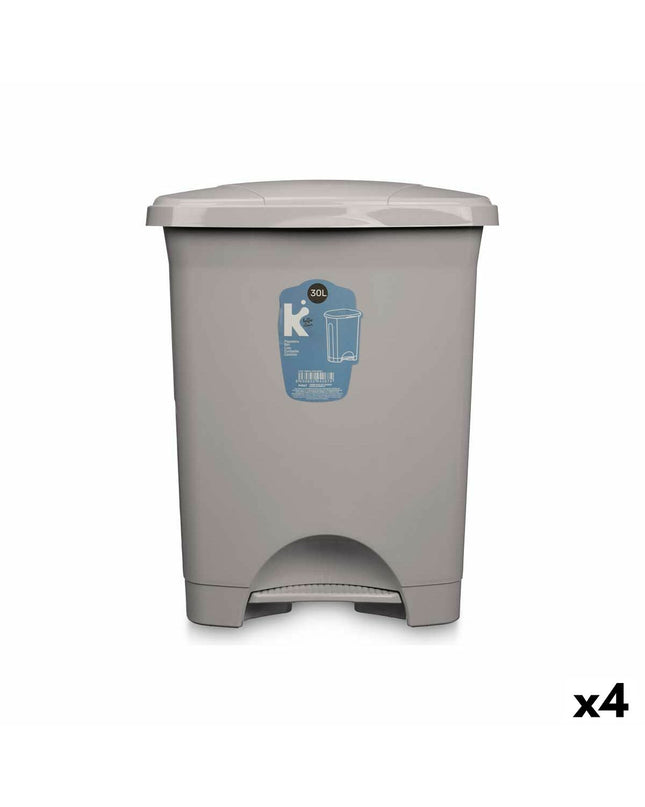Set of four grey plastic pedal bins, 30L capacity, suitable for household storage and organization by BigBuy Home.