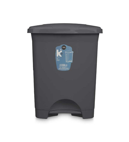 Four anthracite plastic 30L pedal bins from BigBuy Home, ideal for home storage and kitchen organization.