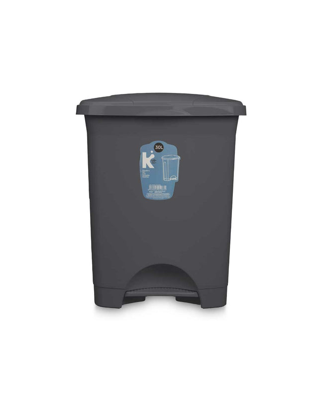 Four anthracite plastic 30L pedal bins from BigBuy Home, ideal for home storage and kitchen organization.