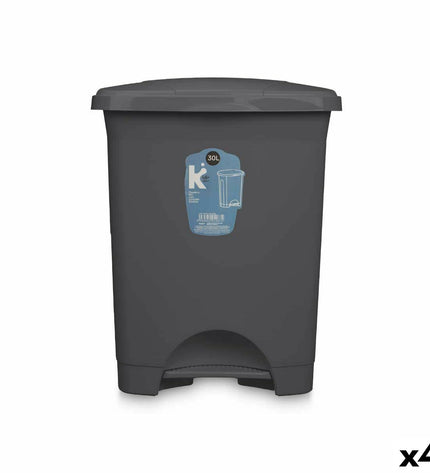 Set of four 30L anthracite plastic pedal bins by BigBuy Home for home organization and kitchen waste storage.