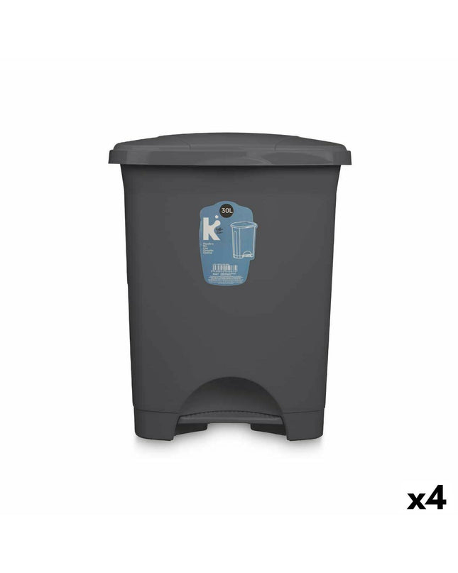 Set of four 30L anthracite plastic pedal bins by BigBuy Home for home organization and kitchen waste storage.