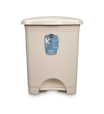 Set of four beige plastic 30L pedal bins from BigBuy Home, ideal for kitchen storage and organization.