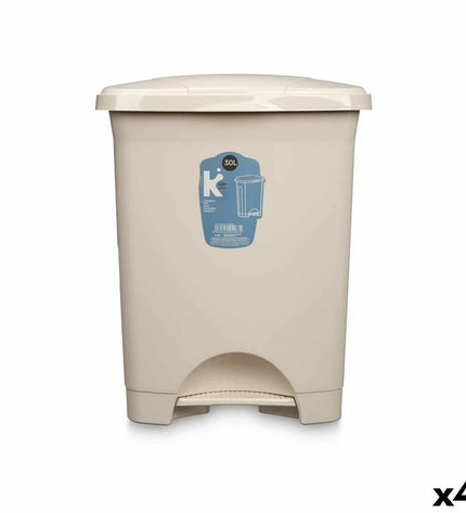 Set of four beige plastic 30L pedal trash bins by BigBuy Home, suitable for home storage and kitchen organization.
