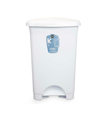 Set of three white plastic 50L pedal bins from BigBuy Home, ideal for household kitchen storage and organization.