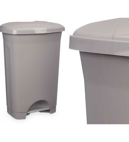 Three gray plastic 50L pedal bins from BigBuy Home for house, kitchen, storage, and organization use.