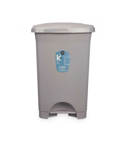 Three gray plastic 50L pedal bins from BigBuy Home for household storage and kitchen organization.