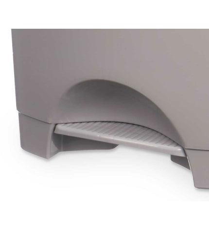 Three gray plastic 50L pedal bins for home and kitchen storage, from BigBuy Home, shown in a neat arrangement.