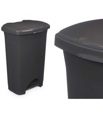 Three dark gray plastic 50L pedal bins from BigBuy Home, suitable for household storage and kitchen organization.