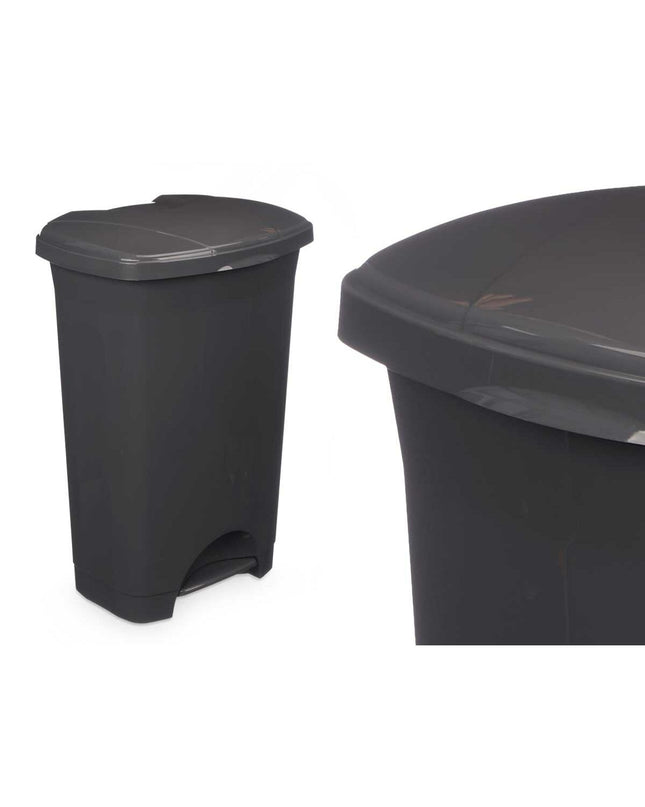 Three dark gray plastic 50L pedal bins from BigBuy Home, suitable for household storage and kitchen organization.