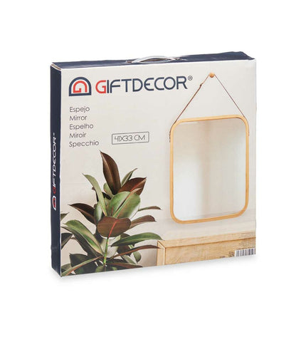 Set of six Gift Decor natural rectangular hanging mirrors, 34x41.5x1.5 cm, ideal for home decor and wall decoration.