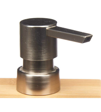 Set of 12 Berilo zinc silver soap dispensers with bamboo plastic, 9.7x15x5.8 cm, for bathroom and kitchen use.