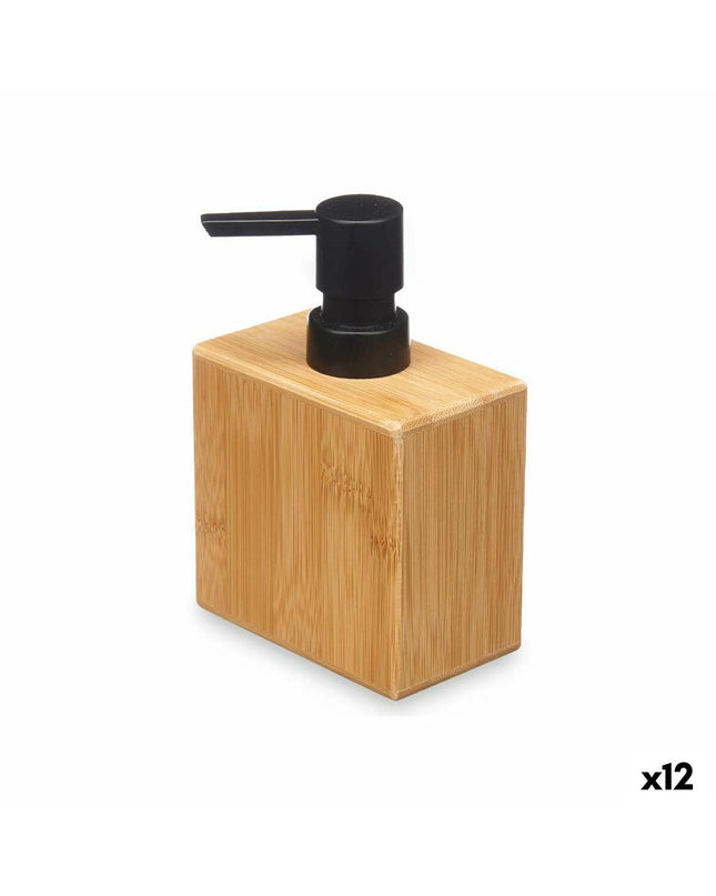 Set of 12 black bamboo plastic soap dispensers from Berilo, 9.7 x 15 x 5.8 cm, suitable for bathroom and home use.