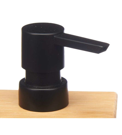 Set of 12 black Berilo bamboo plastic soap dispensers for bathroom and kitchen, measuring 9.7 x 15 x 5.8 cm.