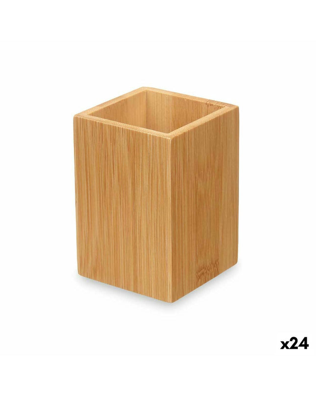 Berilo bamboo toothbrush holder for bathroom, natural bamboo and plastic, 6.8 x 9.7 x 6.8 cm, set of 24.