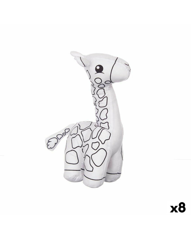Set of 8 Pincello giraffe coloring plush toys, soft stuffed animals in white and black, ideal for children’s play and coloring activities.