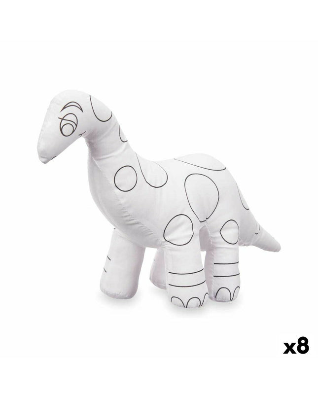 Set of 8 Pincello dinosaur plush toys to color, featuring soft, white and black fabric, suitable for kids' coloring and play.
