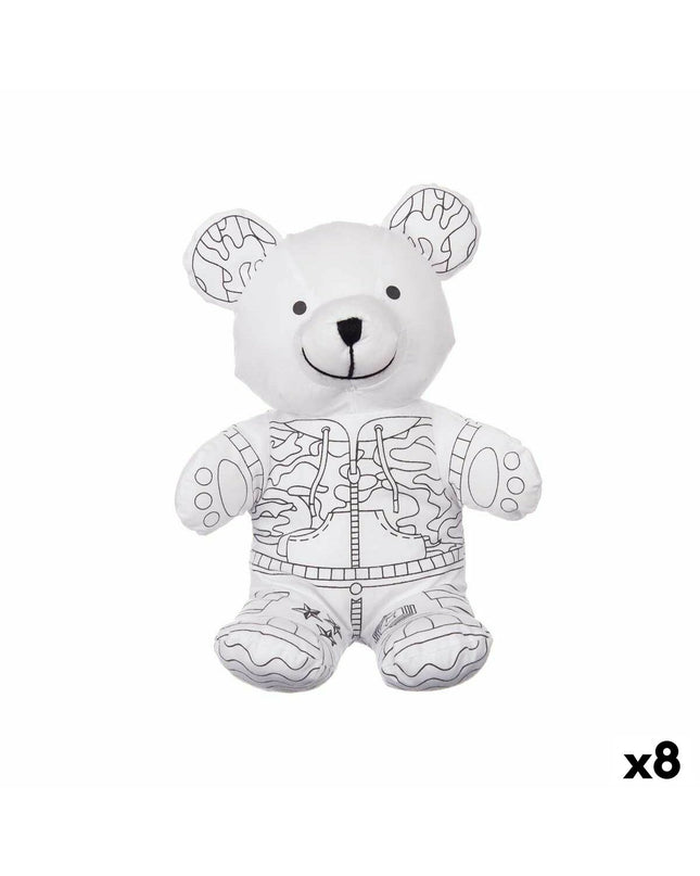 Set of 8 Pincello soft coloring plush toys featuring cute white and black bear designs for children.