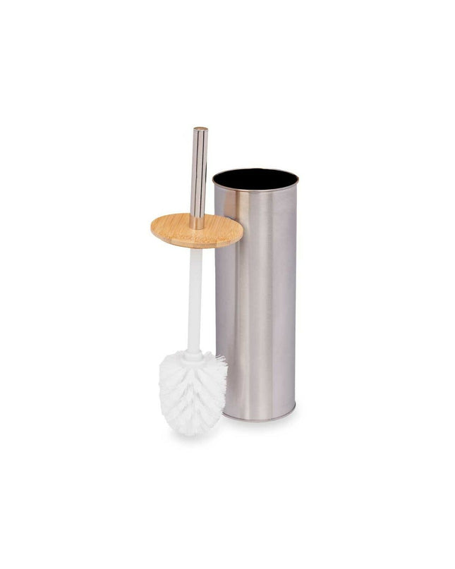 Six silver Berilo bamboo and stainless steel toilet brushes with holders, 9.5 x 27.5 x 9.5 cm, for bathroom cleaning.