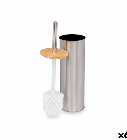 Six Berilo bamboo and stainless steel toilet brushes with silver finish, 9.5 x 27.5 x 9.5 cm, suitable for bathroom use.