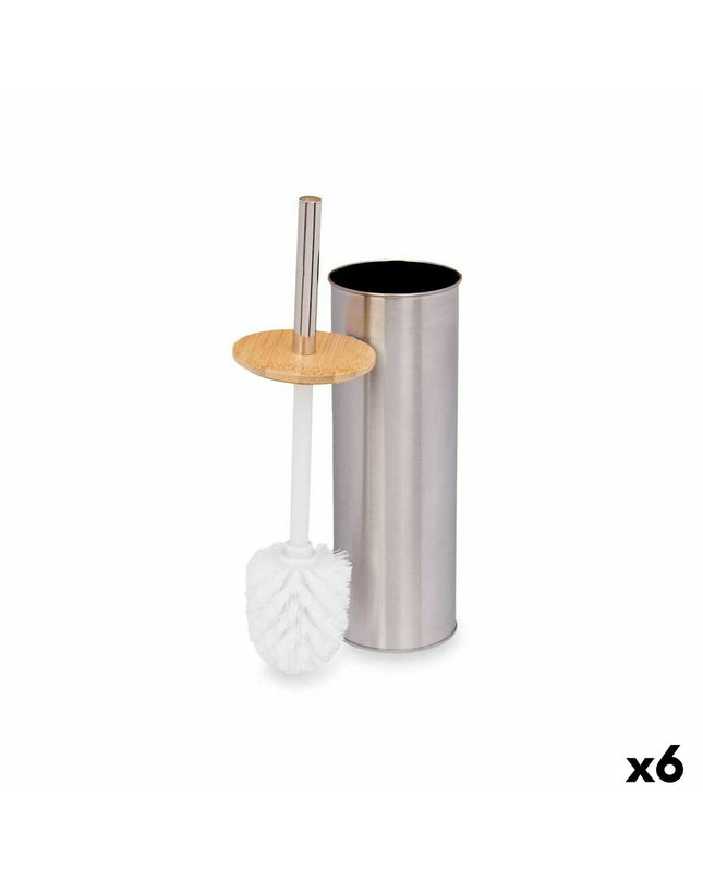 Six Berilo bamboo and stainless steel toilet brushes with silver finish, 9.5 x 27.5 x 9.5 cm, suitable for bathroom use.