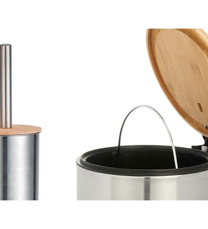Berilo Zilverkleurige badset with bamboo and stainless steel, includes 2 parts sized 25x28x20 cm and 28.5x28x18 cm, 6 pieces