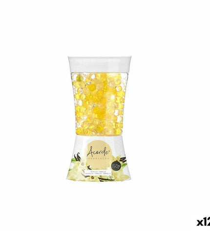 Acorde Vanille gel air freshener pack with 12 units, used for home decor and kitchen freshness, showing the gel containers and branding.