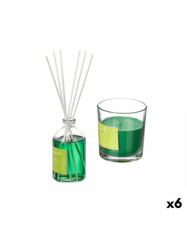 Acorde Bamboe luchtverfrisserset with six 100 ml bottles, ideal for home and kitchen decor, featuring bamboo scent icons.