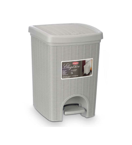 Six Stefanplast light gray 20L plastic afvalemmers for household storage and organization, shown stacked with lids.