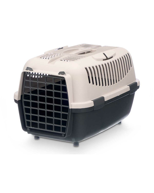 Set of six Mascow light gray plastic small animal carriers, each measuring 36x35x55 cm, suitable for small pets.