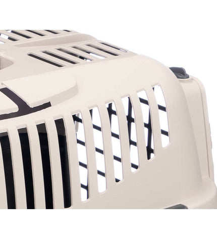 Six light gray Mascow plastic animal transport baskets, 36x35x55 cm, suitable for small pets or animals.