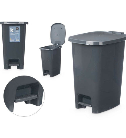 Six anthracite plastic 25L pedal bin trash cans from BigBuy Home for home organization and kitchen waste storage.