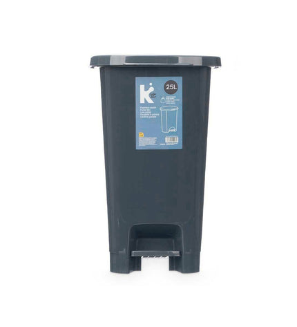 Six dark gray 25L plastic pedal bins by BigBuy Home for home storage and organization, shown in a neat arrangement.