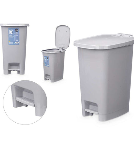 Six gray 25L plastic pedal bins from BigBuy Home for household storage and kitchen organization, shown in a stack.