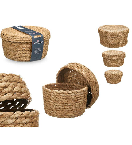 Set of six natural fiber baskets by Gift Decor, ideal for home storage and organization, with a rustic woven design.