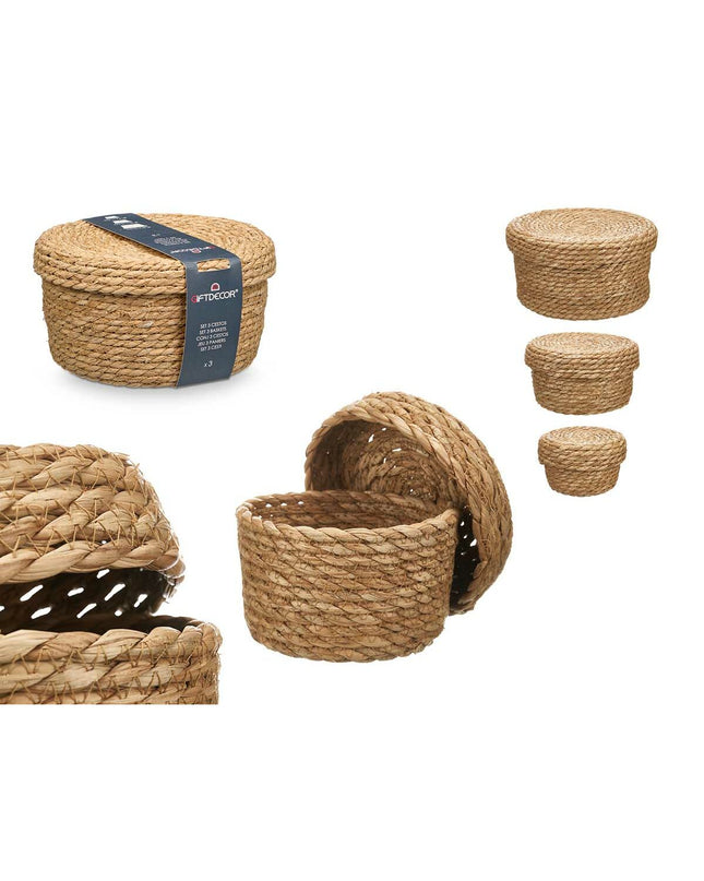 Set of six natural fiber baskets by Gift Decor, ideal for home storage and organization, with a rustic woven design.