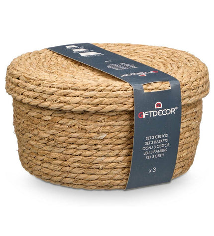 Set of six natural fiber storage baskets from Gift Decor, ideal for home organization and kitchen decor.