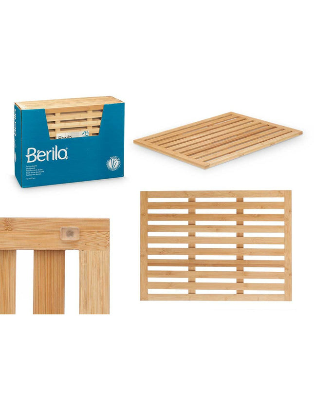 Set of 12 Berilo bamboo bath mats, 62x45 cm, natural finish, designed for bathroom use, made from sustainable bamboo.