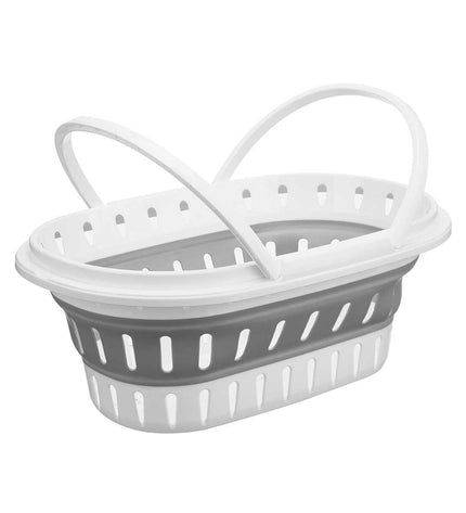 Six foldable polypropylene laundry baskets with TPR handles, measuring 58x23x38 cm, for home storage and organization.