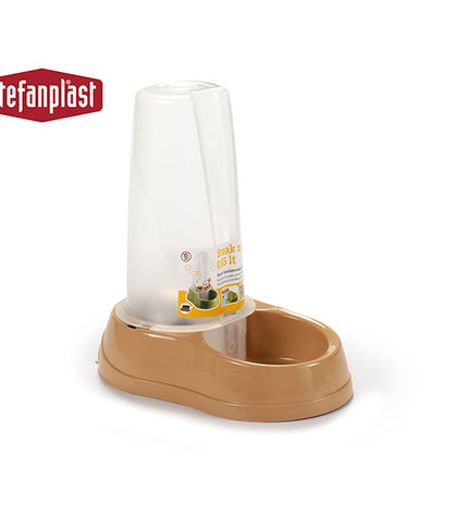 Set of 12 Stefanplast beige plastic automatic feeder bowls for small animals, 650 ml capacity, measuring 12 x 19.5 x 19 cm each