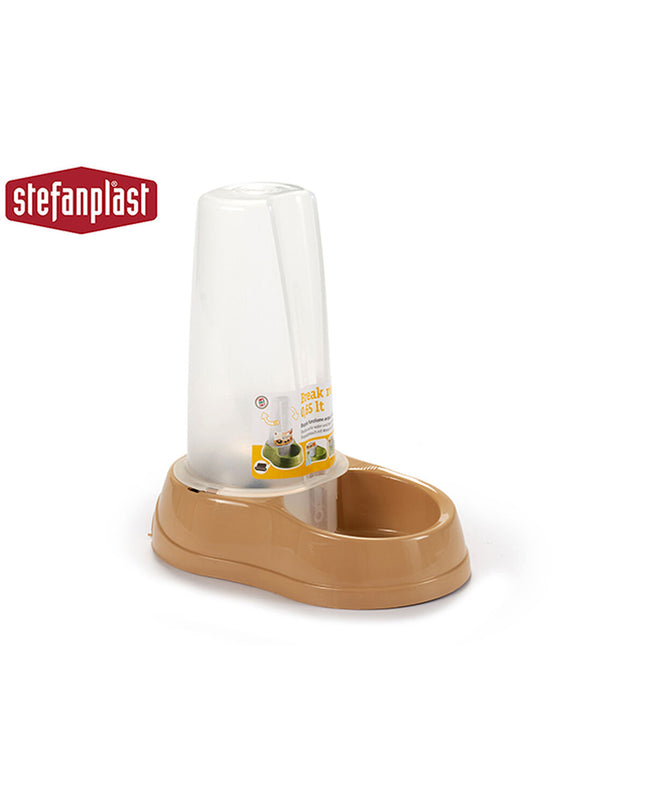 Set of 12 Stefanplast beige plastic automatic feeder bowls for small animals, 650 ml capacity, measuring 12 x 19.5 x 19 cm each