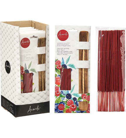 Acorde Wierookset Acorde Rode Vruchten, 12 stuks, with colorful incense sticks and packaging, for home decor and aromatherapy.