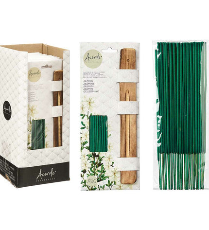 Set of 12 jasmine incense sticks in a decorative box from Acorde, perfect for home decor and creating a calming atmosphere.