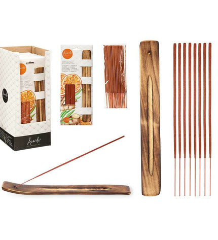 Set of 12 Acorde Oranje incense sticks for home decor and cooking, displayed in a decorative container with vibrant orange color.